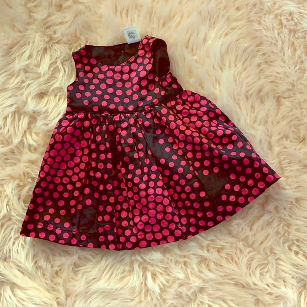 💞NB baby girl pink and black polka dot dress 🖤